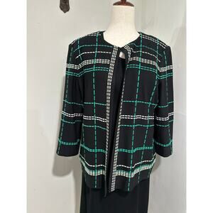 Vintage MISOOK Knit Black Green White Abstract Cardigan Size Large